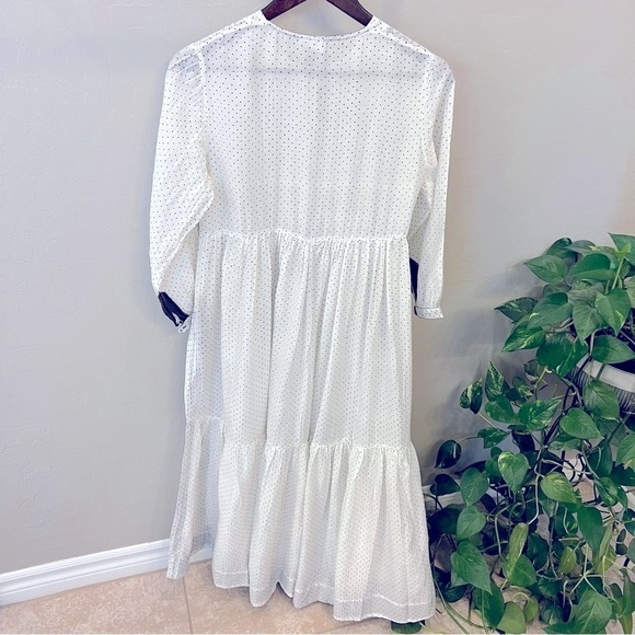 KILOL Midi tiered tunic dress, polka dot print, sheer,deep side slits,buttons XS - Picture 4 of 13